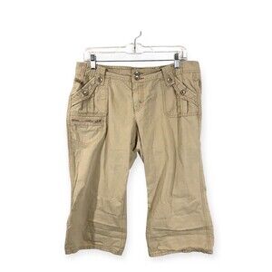 Jordache Women's Y2K Khaki Capris Size 13/14 Zipper Flap Pockets Cropped Pants